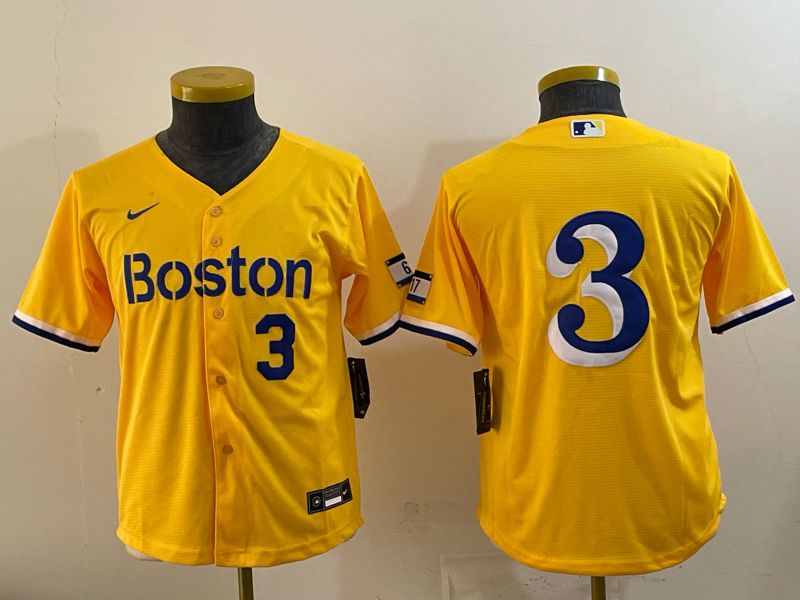 Youth 2025 Boston Red Sox #3 No Name Yellow City Edition Nike MLB Jersey style 06->new york mets->MLB Jersey